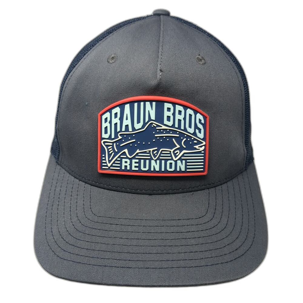 Richardson Trucker Hat Gray Blue One Size Fish Trout Braun Bros Reunion Snapback